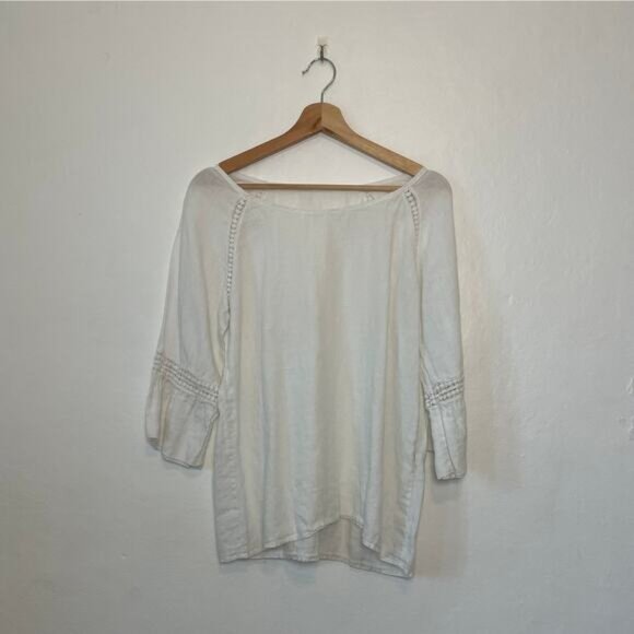 Italian White Linen 3/4 Sleeve Peasant Blouse - Picture 1 of 8